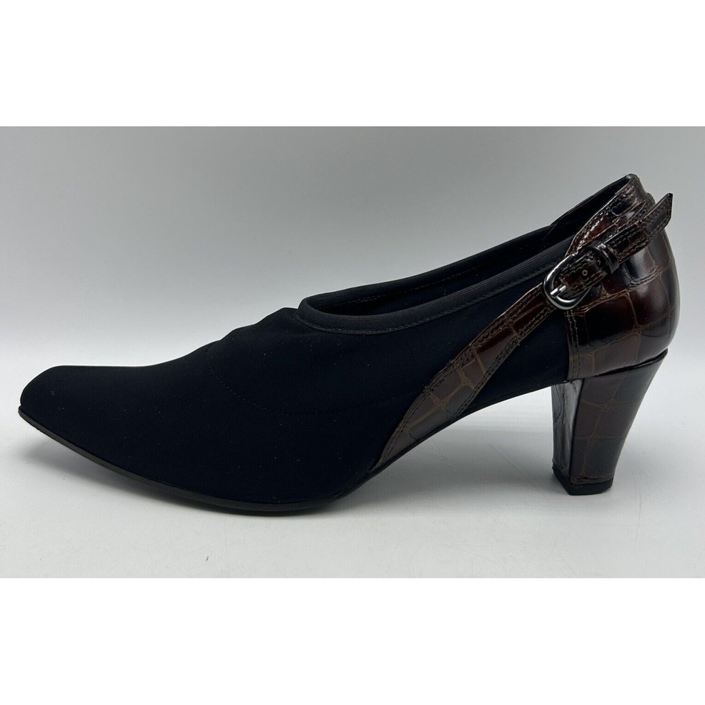 Vaneli Shoes Heel Pump Womans 8.5 M Black Scuba Brown Croc Print Slip On Dressy